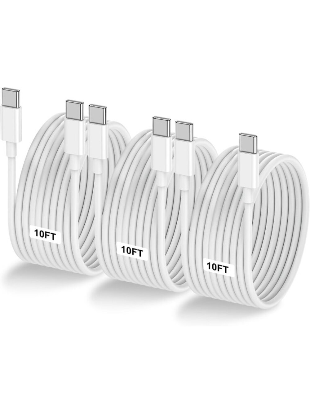 3-Pack 10FT Fast Charging USB C to USB C Cable for iPhone, Galaxy, iPad & More